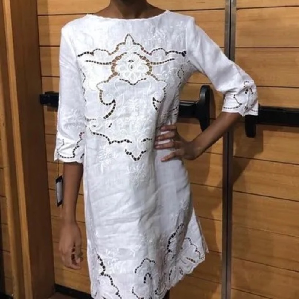 Polo Ralph Lauren white linen embroidered dress